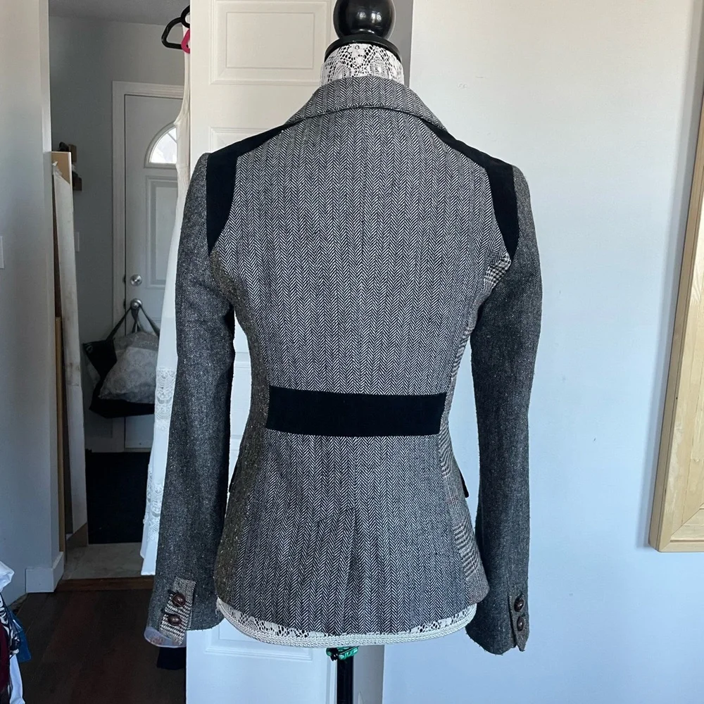 VTG Anthropologie Cartonnier Alma Mater Patchwork Herringbone Blazer Jacket.Sz 2 - Picture 8 of 10